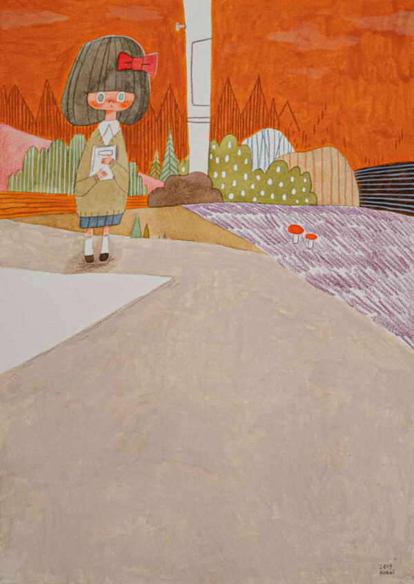 KOHEI OGAWA 帰り道 On The Way Back Home, 2019 Acrylic, watercolor and color pencil on paper 21 by 29.7 cm