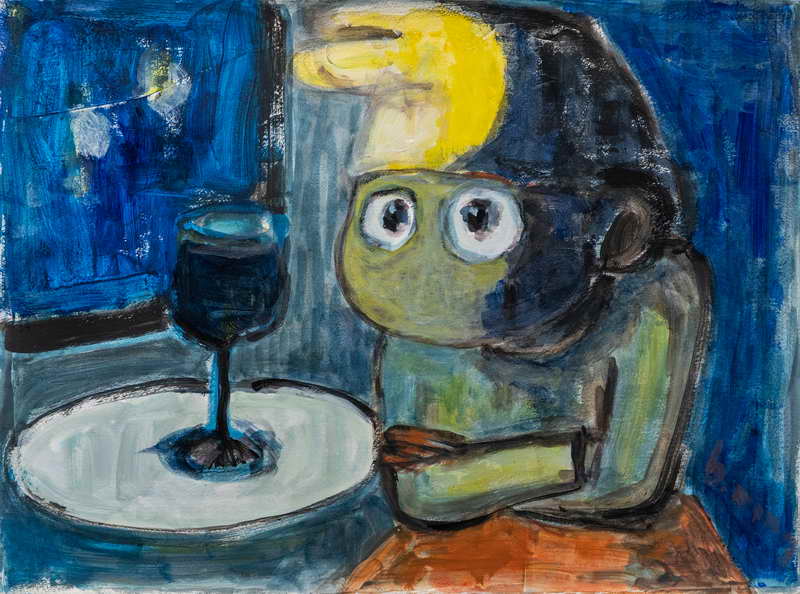 My happy meal, 2021, Acrylic on 100% cotton Acid free Art Paper (300Ib), 56 by 76 cm ; 62.3 by 81 cm (framed)
