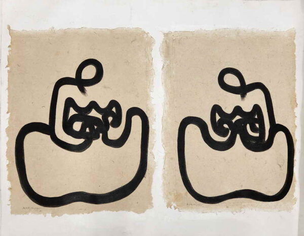 Aung Myint Mother Child series acrylic on Shan paper on canvas 91.4 x 121.9cm 2021