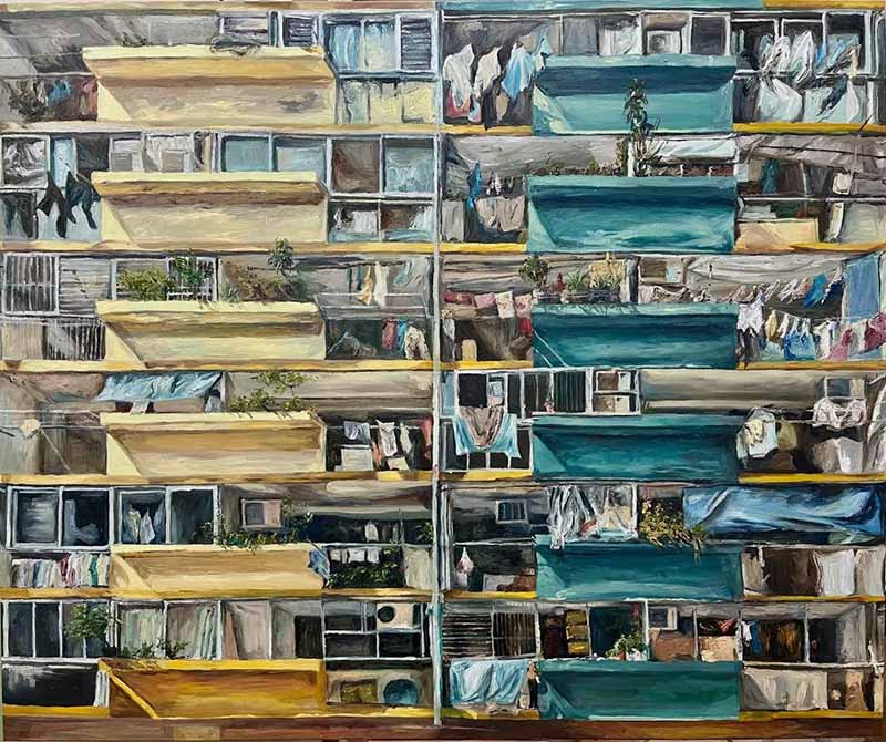 Cassandra Lau Po Yan, Concrete and Landscape, oil on canvas, 100 x 120 x 5cm, 2023