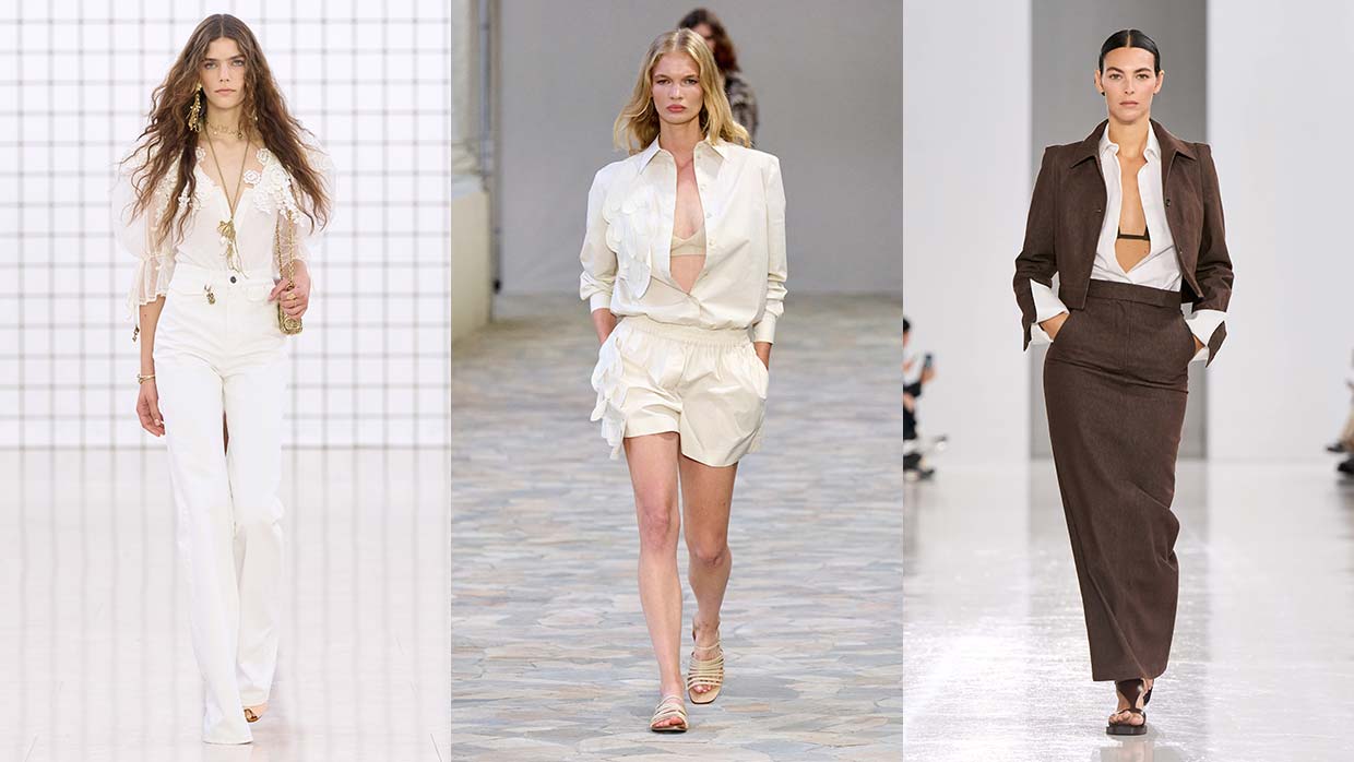 White Blouses Summer 2025. Photos courtesy of Chloé, Alberta Ferretti, Max Mara
