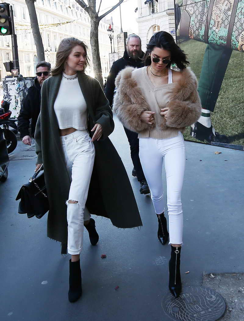 Kendall Jenner and Gigi Hadid shopping at Gucci  Paris on November 28, 2016 Pictured: Kendall Jenner and Gigi Hadid Ref: SPL1400554  281116   Picture by: KCS Presse / Splash News Splash News and Pictures Los Angeles:310-821-2666 New York:	212-619-2666 London:	870-934-2666 photodesk@splashnews.com 