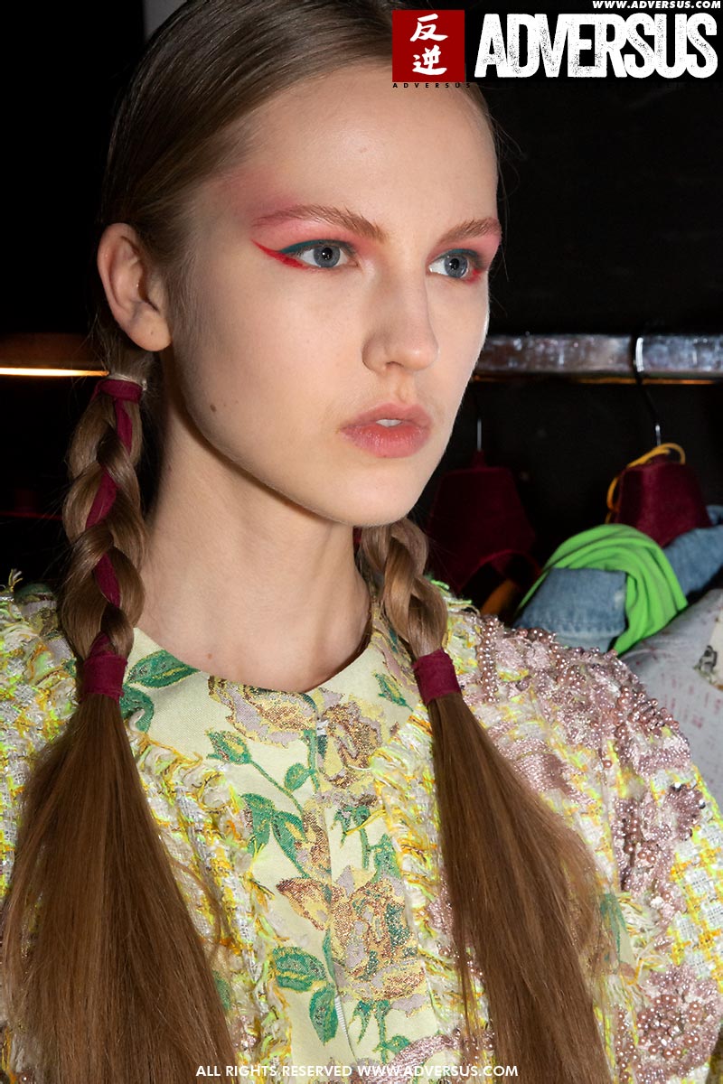 Two braids hair style. Antonio Marras SS 2020 Fashion Show. Hair: James Pecis