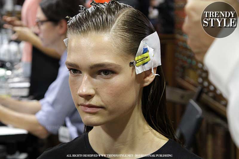 Wet hair look, side parting and a very delicate style with James Pecis for Giada Summer 2019