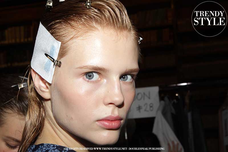 Wet hair look, side parting and a very delicate style with James Pecis for Giada Summer 2019