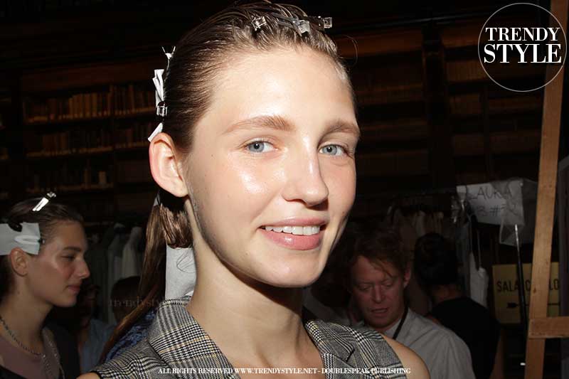 Wet hair look, side parting and a very delicate style with James Pecis for Giada Summer 2019