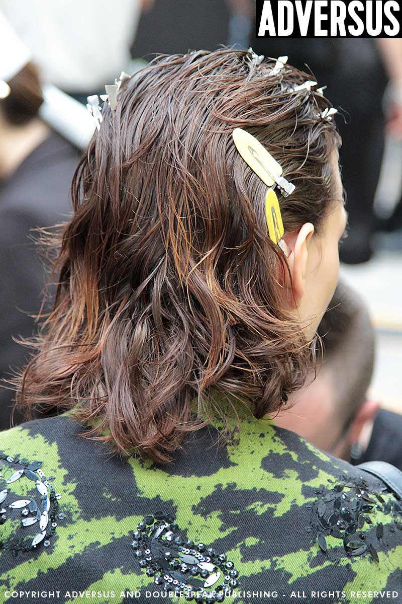 Wet hair looks at the MSGM Summer 2018 Milan Fashion Week - Hair James Pecis - Ph. Charlotte Mesman - Work in progress